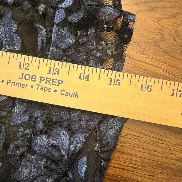 Lulu’s Lace blue and black floral long evening gown. Size Medium. Ruffle neck. - Picture 9 of 10